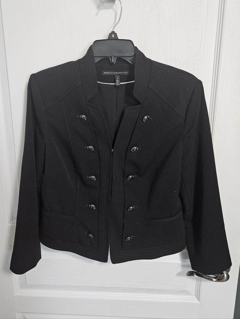White House Black Market Military Jacket Cropped Fitted Double Breast Womens 8